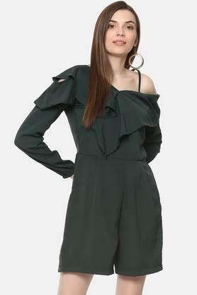 printed crepe regular fit women's jumpsuit - green