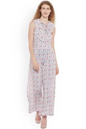 printed crepe regular fit women's jumpsuit - multi