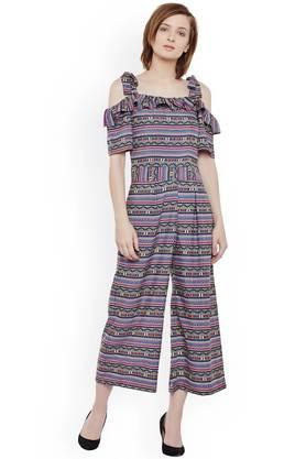 printed crepe regular fit women's jumpsuit - multi