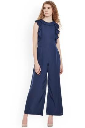 printed crepe regular fit women's jumpsuit - navy