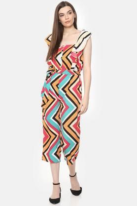 printed crepe regular fit women's jumpsuit - orange