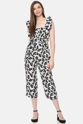 printed crepe regular fit women's jumpsuit - white