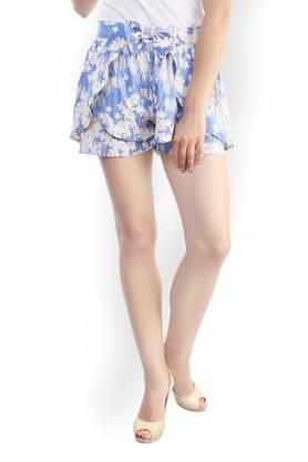 printed crepe regular fit women's shorts - cream