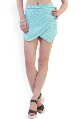 printed crepe regular fit women's shorts - green