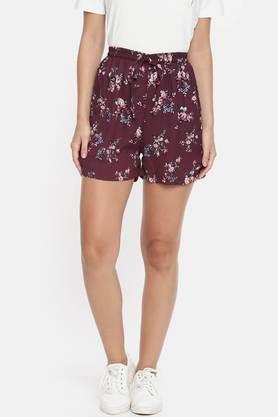 printed crepe regular fit women's shorts - maroon