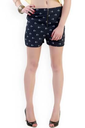 printed crepe regular fit women's shorts - navy
