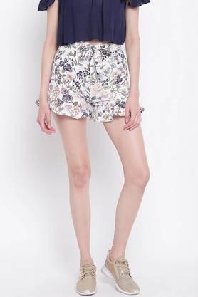 printed crepe regular fit women's shorts - white