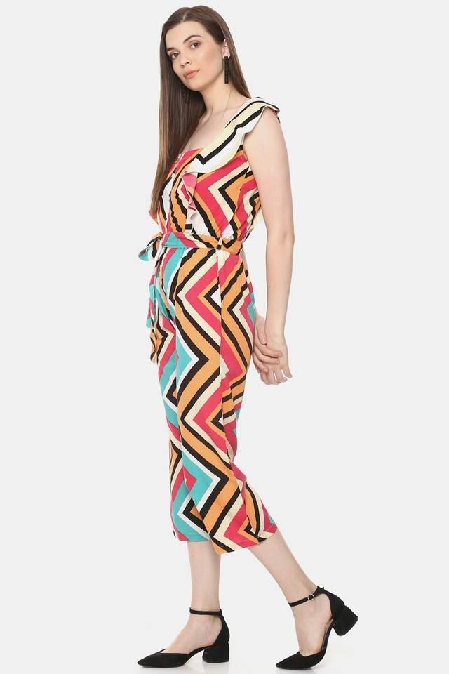 printed crepe regular fit womens jumpsuit