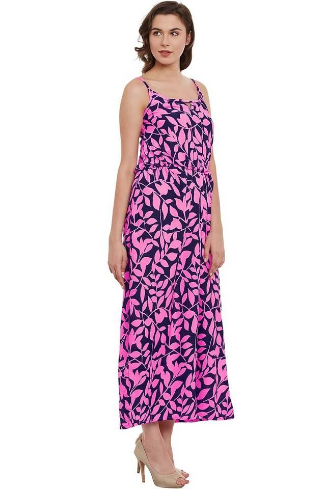 printed crepe round neck womens knee length dress