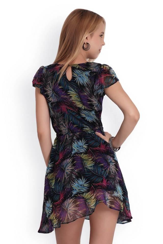 printed crepe round neck womens knee length dress