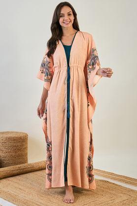 printed crepe v-neck women's kaftan - peach