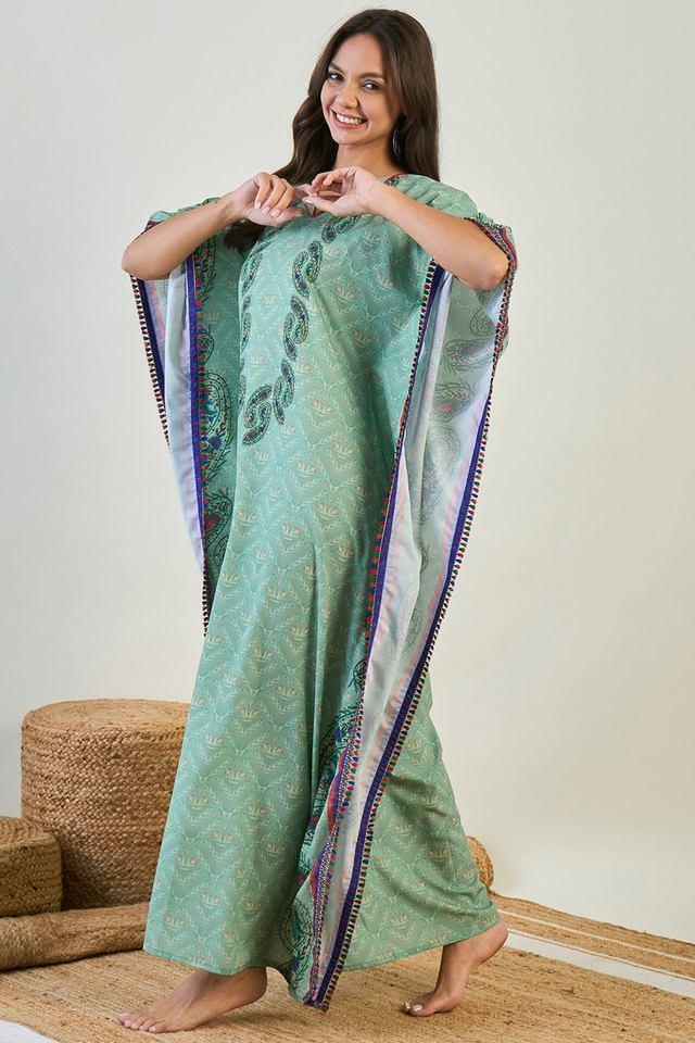 printed crepe v-neck womens kaftan