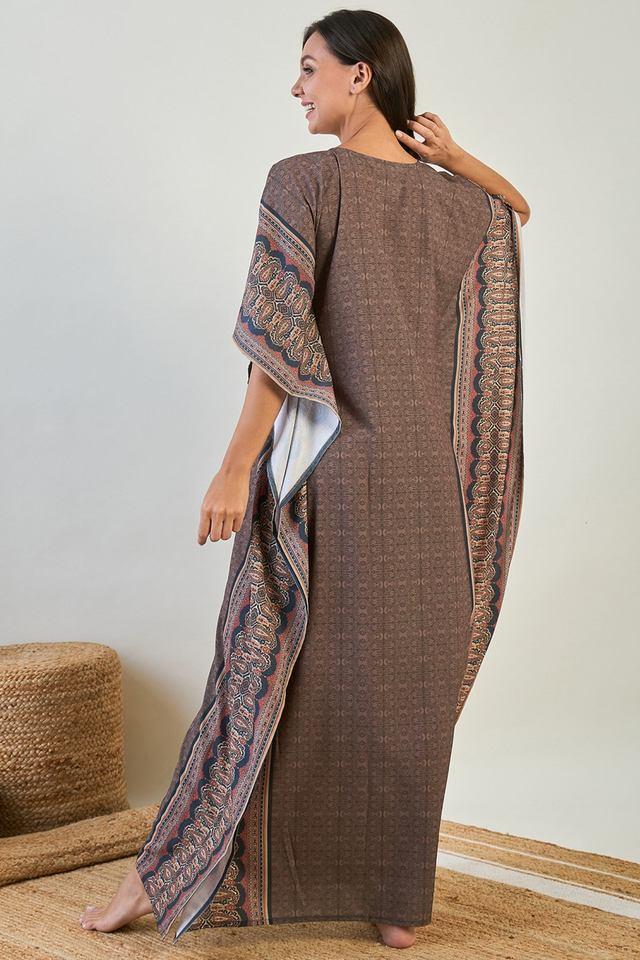 printed crepe v-neck womens kaftan