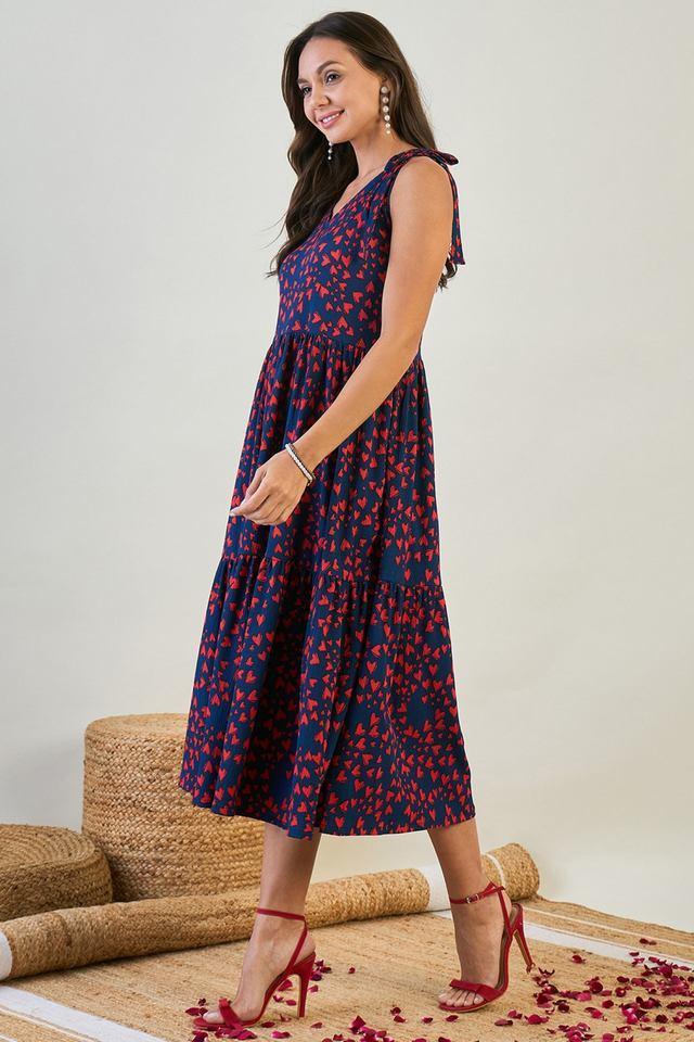 printed crepe v-neck womens maxi dress