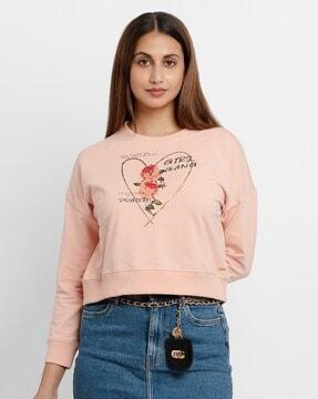 printed crew-neck crop sweatshirt