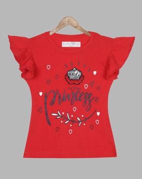 printed crew-neck t-shirt with embellishment