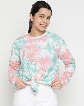 printed crew-neck top with knotted detail