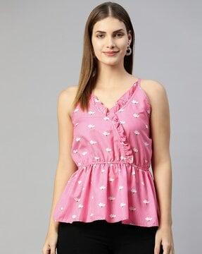 printed crop top with frills