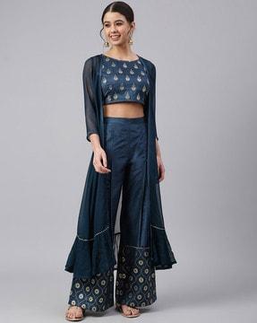 printed crop top with palazzos set