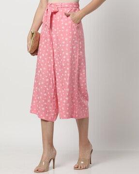 printed culottes with fabric belt