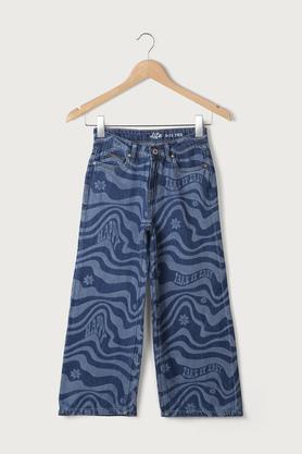 printed denim flared fit girls jeans - indigo
