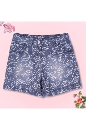 printed denim regular fit girls shorts - blue