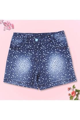 printed denim regular fit girls shorts - blue