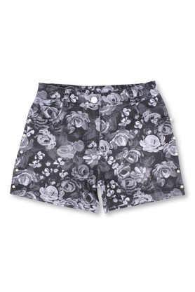 printed denim regular fit girls shorts - grey