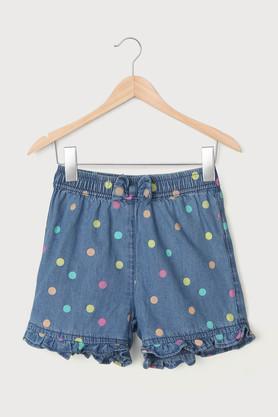 printed denim regular fit infant girls shorts - mid stone