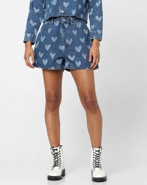 printed denim shorts