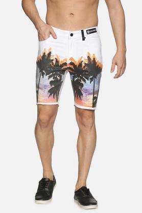 printed denim skinny fit men's shorts - white
