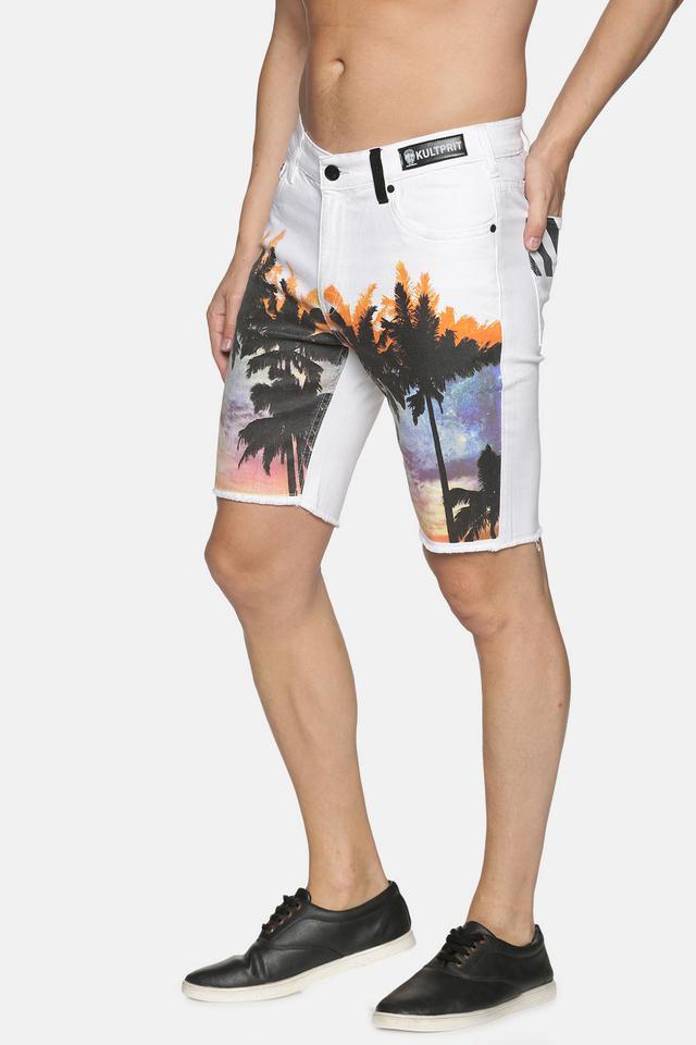 printed denim skinny fit mens shorts