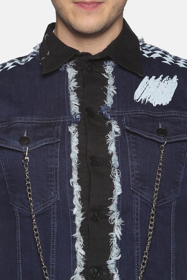 printed denim slim fit mens casual jacket