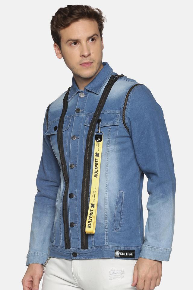 printed denim slim fit mens casual jacket