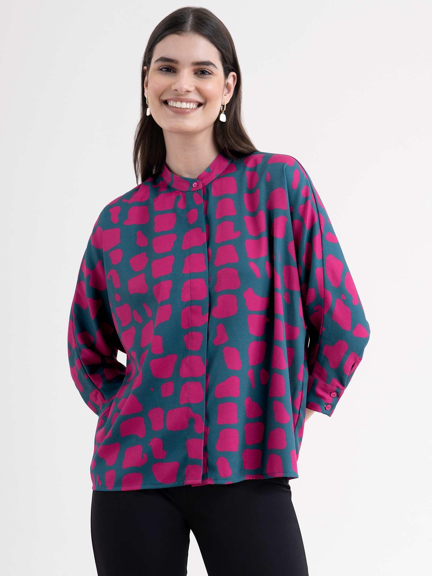 printed dolman sleeve top - blue