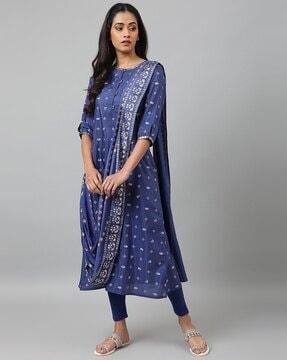 printed draped a-line kurta with tights