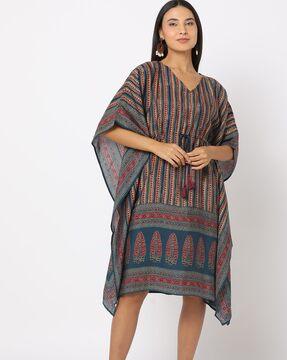 printed drawtring kaftan dress