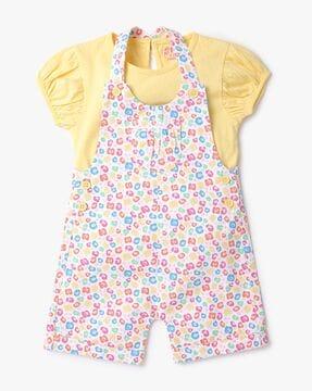 printed dungaree dress with top