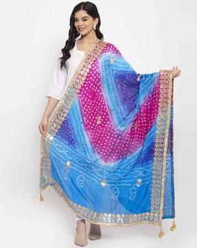 printed dupatta with contrast  lace border