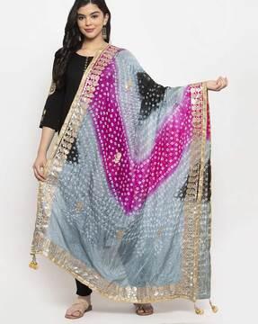 printed dupatta with contrast  lace border