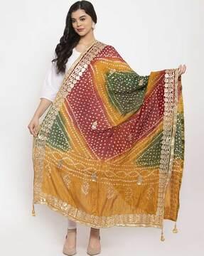 printed dupatta with contrast  lace border