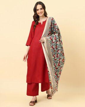 printed dupatta with contrast border & tassels