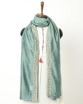 printed dupatta with embroidered border