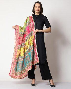 printed dupatta with lace border