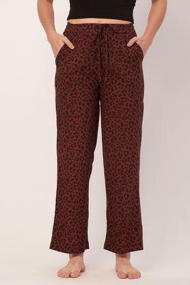 printed elastic waist pajamas women�s lounge pant with pockets - rust