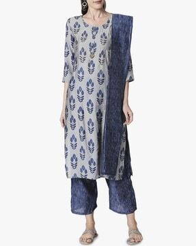 printed embellished straight kurta & pants set