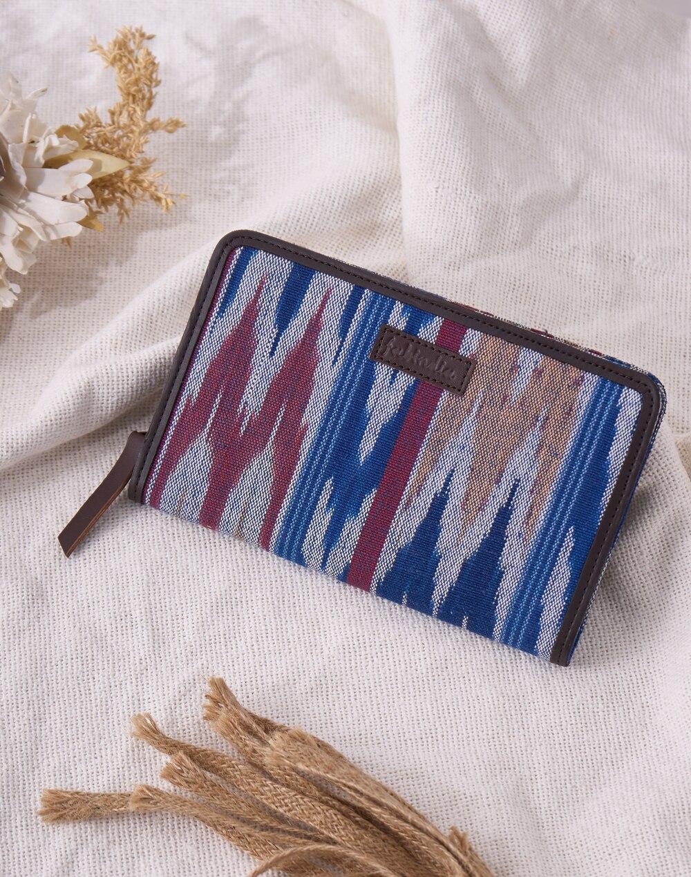 printed fabric leather trim wallet