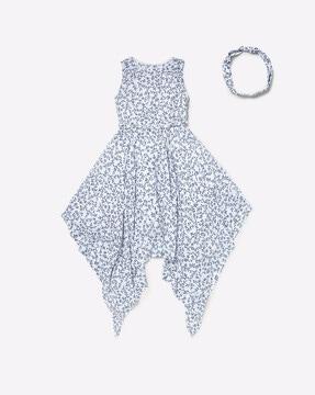 printed fit & flare dress with headband