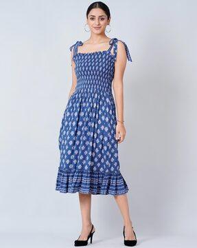 printed fit & flare dress with shoulder strap