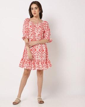 printed fit & flare dress